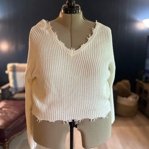 Moon & Madison Distressed Trim Knitted Crop Top Sweater